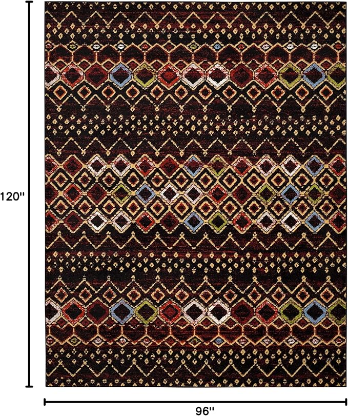 SAFAVIEH Amsterdam Collection Area Rug - 8' x 10', Black & Multi, Moroccan Boho Design, Non-Shedding & Easy Care, Ideal for High Traffic Areas in Living Room, Bedroom (AMS108P)