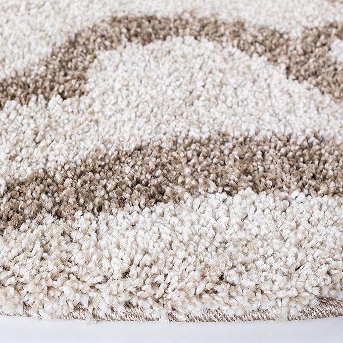 SAFAVIEH Florida Shag Collection 5' Round Cream/Beige SG462 Damask Non-Shedding Living Room Bedroom Dining Room Entryway Plush 1.2-inch Thick Area Rug