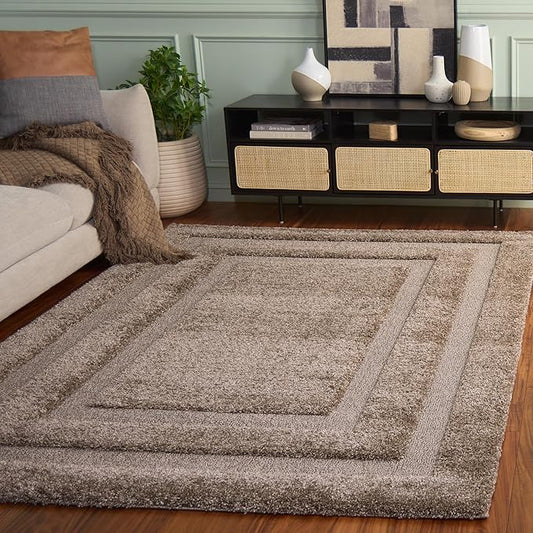 SAFAVIEH Florida Shag Collection 5'3" x 7'6" Beige / Beige SG454 Border Non-Shedding Living Room Bedroom Dining Room Entryway Plush 1.2-inch Thick Area Rug