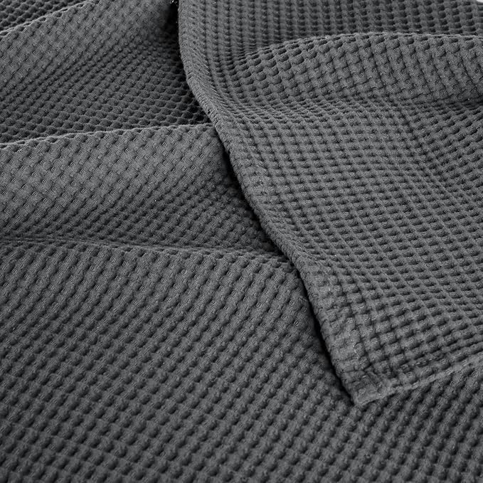 Exclusivo Mezcla 100% Cotton Waffle Weave Blanket Queen Size, Soft, Lightweight and Breathable Muslin Gauze Blanket for Bed, All Season, 90"x90", Dark Grey