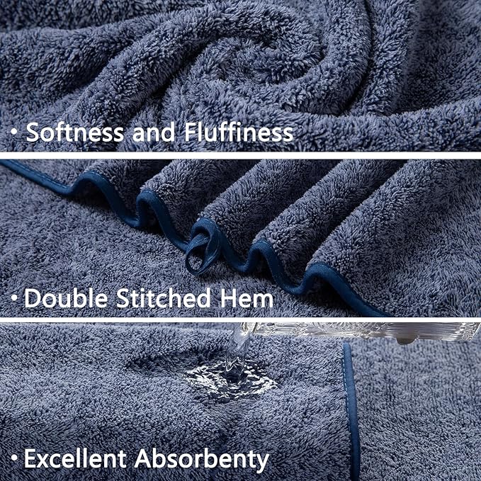 18 Piece Bath Towels Set,100% Microfiber Family Bathroom Towel with Hanging Loops-6 Bath Towels,6 Hand Towels,6 Washcloths,Quick Dry Highly Absorbent Shower Towel for Bathroom,Hotel,Spa-Navy