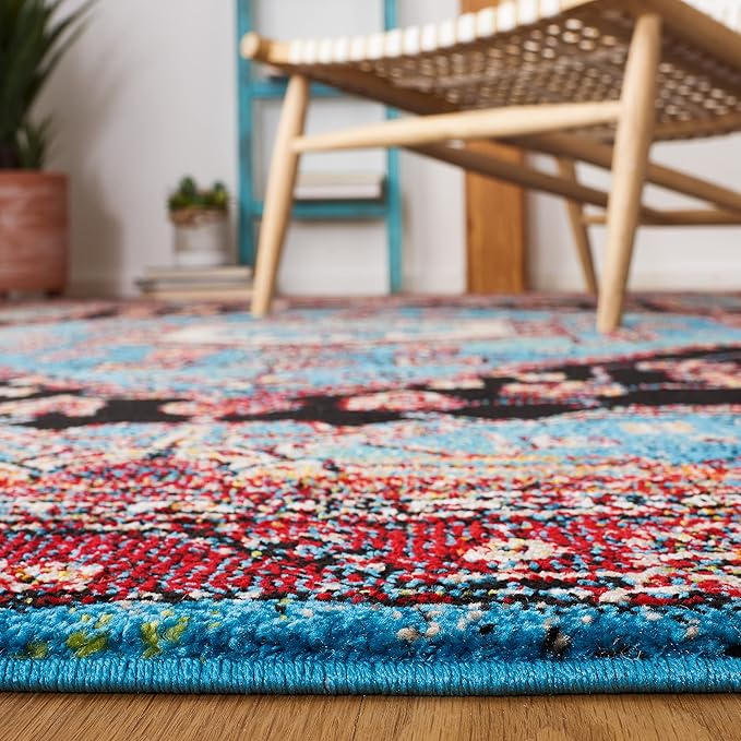 SAFAVIEH Vintage Hamadan Collection Area Rug - 6'7" Square, Turquoise & Black, Traditional Oriental Design, Non-Shedding & Easy Care, Ideal for High Traffic Areas in Living Room, Bedroom (VTH204K)