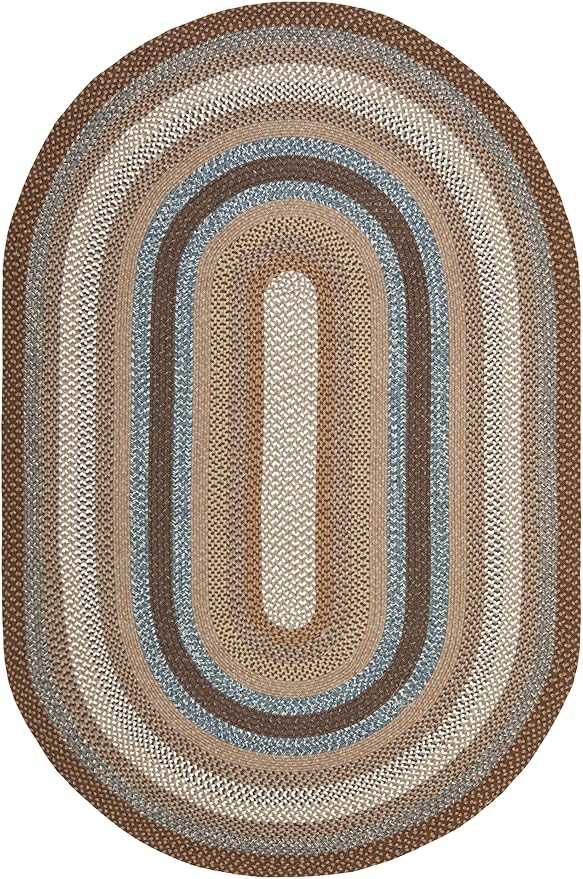 SAFAVIEH Washable Rug Outdoor Braided Collection - 6' x 8' Oval, Brown & Multi, Handmade & Reversible, Non-Shedding & Easy to Clean, Ideal for Patio, Backyard, Mudroom (BRD313A)