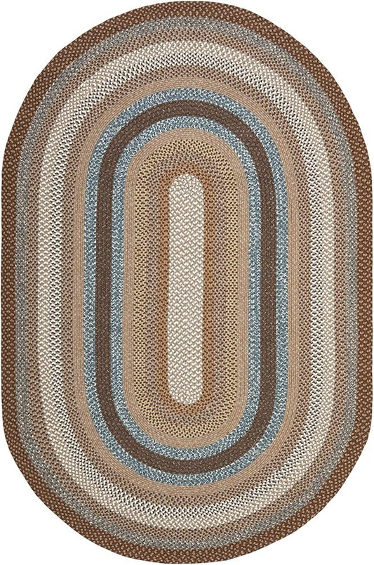 SAFAVIEH Washable Rug Outdoor Braided Collection - 6' x 8' Oval, Brown & Multi, Handmade & Reversible, Non-Shedding & Easy to Clean, Ideal for Patio, Backyard, Mudroom (BRD313A)