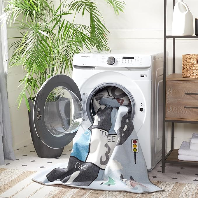 SAFAVIEH Washable Rug Kids Playhouse Collection - 2'2" x 6' Runner, Grey & Blue, Slip Resistant & Easy to Clean, Ideal for Kids Room, Playroom, Nursery, Boys & Girls Room (KPH226F)