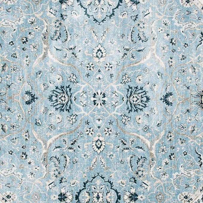 SAFAVIEH Isabella Collection 6'7" Round Light Blue/Cream ISA912M Oriental Non-Shedding Dining Room Entryway Foyer Living Room Bedroom Area Rug