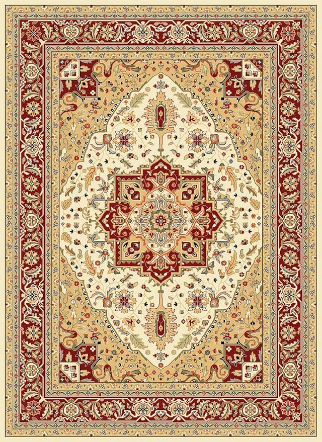 SAFAVIEH Lyndhurst Collection Area Rug - 8' x 10', Ivory & Red, Traditional Oriental Design, Non-Shedding & Easy Care, Ideal for High Traffic Areas in Living Room, Bedroom (LNH330A)