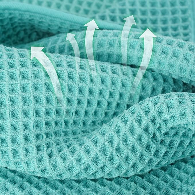 Microfiber Waffle Bath Towels, 4 Pieces, Soft, Absorbent, Fast Drying, Lint Free 430 GSM (Turquoise)