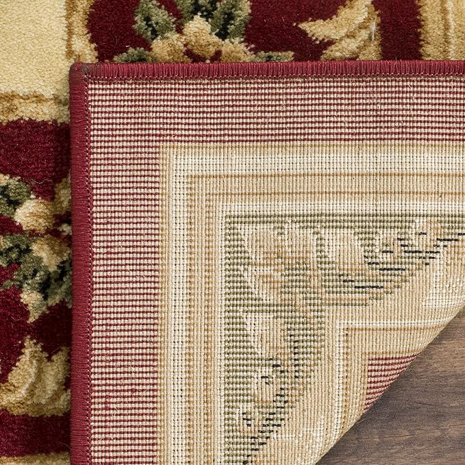 SAFAVIEH Lyndhurst Collection Area Rug - 8' x 11', Red & Ivory, Traditional European Medallion Design, Non-Shedding & Easy Care, Ideal for High Traffic Areas in Living Room, Bedroom (LNH218C)