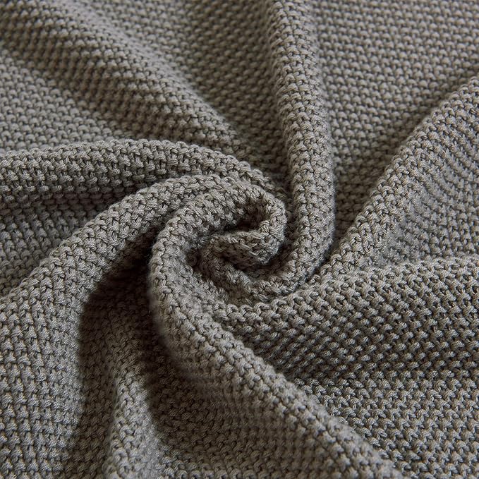 Longhui bedding Medium Grey 100% Cotton Lightweight Cable Knit Throw Blanket for Couch Sofa Bed Home Décor, Bonus Laundering Bag, Gray Color 60“ x 80” Machine Washable