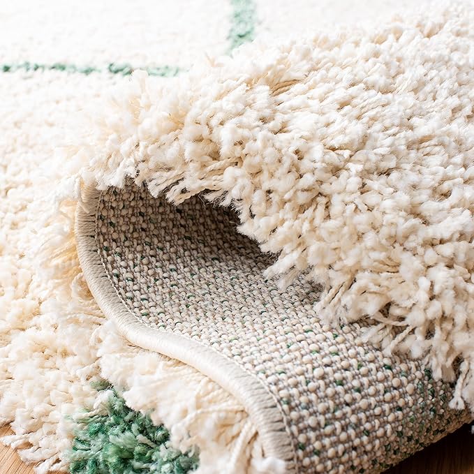 SAFAVIEH Hudson Shag Collection Area Rug - 7' Square, Ivory & Green, Modern Trellis Design, Non-Shedding & Easy Care, 2-inch Thick Ideal for High Traffic Areas in Living Room, Bedroom (SGH281X)