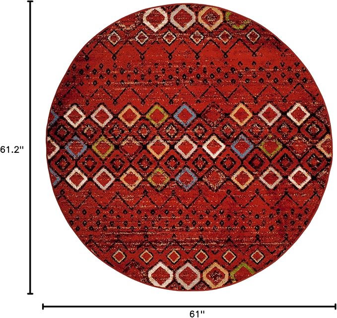 SAFAVIEH Amsterdam Collection 5'1" Round Terracotta / Multi AMS108D Moroccan Boho Non-Shedding Dining Room Entryway Foyer Living Room Bedroom Area Rug