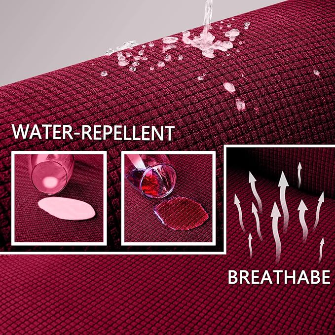 Granbest Premium Water Repellent Wingback Chair Cover 2-Piece High Stretch Jacquard Fabric Wing Back Chair Slipcovers (Wing Chair Cover, Wine Red)