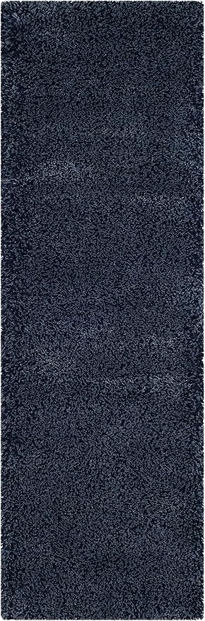 SAFAVIEH Santa Monica Shag Collection 2'3" x 11' Navy SGN725 Solid Non-Shedding Living Room Bedroom Dining Room Entryway Plush 2-inch Thick Runner Rug