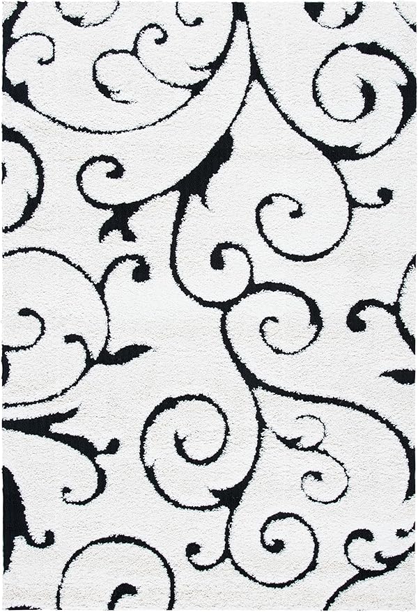 SAFAVIEH Florida Shag Collection Area Rug - 5'3" x 7'6", Ivory & Black, Scroll Design, Non-Shedding & Easy to Clean, High-Low Plush Pile, Ideal for Living Room, Bedroom, Dining Space (SG455-1290)