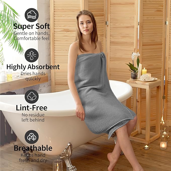 Microfiber Waffle Bath Towels, 4 Pieces, Soft, Absorbent, Fast Drying, Lint Free 430 GSM (Gray)