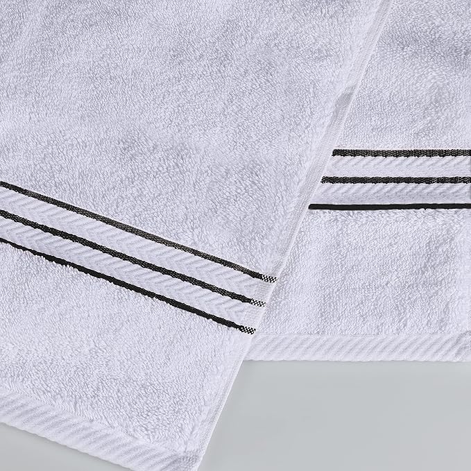 Superior Hotel Turkish Cotton 10 Piece Towel Set, Ultra Plush Spa Quality Heavyweight Essentials for Bathroom, Thick Absorbent and Soft, Dobby Border, Includes 2 Bath 4 Hand 4 Washcloths, Black