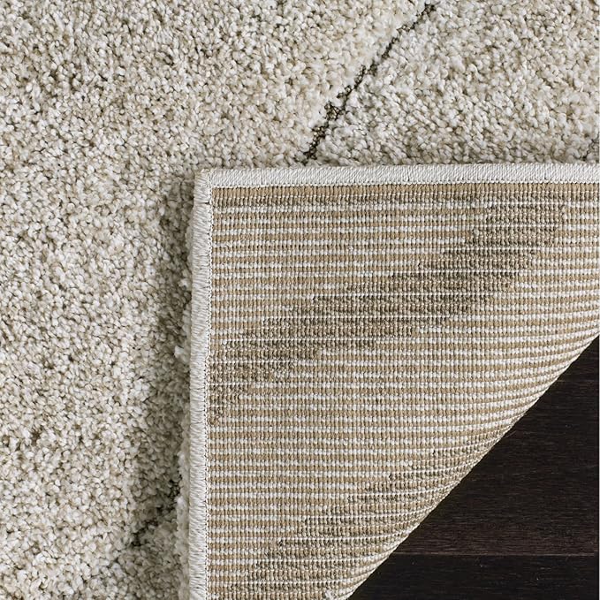 SAFAVIEH Florida Shag Collection Area Rug - 6'7" Square, Dark Blue & Cream, Non-Shedding & Easy Care, 1.2-inch Thick Ideal for High Traffic Areas in Living Room, Bedroom (SG472-6511)
