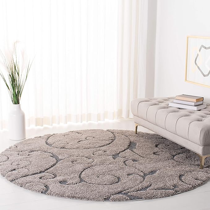 SAFAVIEH Florida Shag Collection Area Rug - 11' Round, Grey & Light Blue, Scroll Design, Non-Shedding & Easy to Clean, High-Low Plush Pile, Ideal for Living Room, Bedroom, Dining Space (SG455-1160)