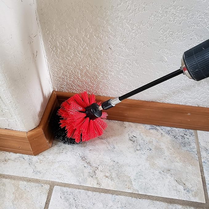 Bring It On Cleaner Drill Brush Attachment Set Three Brushes — Power Scrubber Brush Cleaning Kit — Plus 6 Inch Extension, Use On Grout, Cars, Bathroom Surfaces, Tile, Baseboard, Shower and Tubs