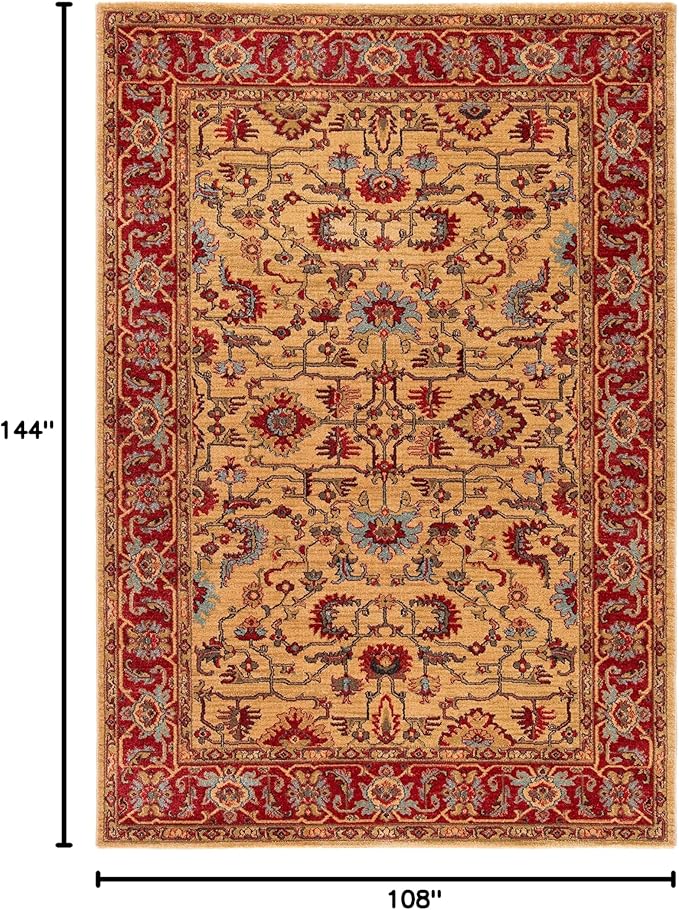 SAFAVIEH Mahal Collection 9' x 12' Beige Red MAH693B Traditional Oriental Non-Shedding Living Room Bedroom Dining Home Office Area Rug