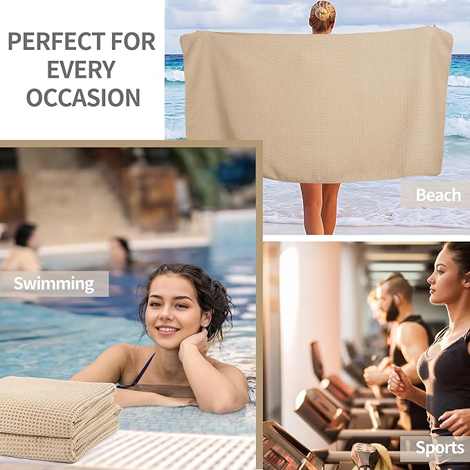 Microfiber Waffle Bath Towels, 4 Pieces, Soft, Absorbent, Fast Drying, Lint Free 430 GSM (Beige)