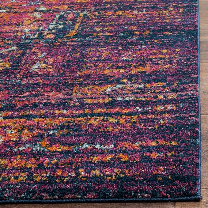 SAFAVIEH Evoke Collection 4' x 6' Blue / Fuchsia EVK275F Oriental Medallion Distressed Non-Shedding Living Room Bedroom Accent Rug