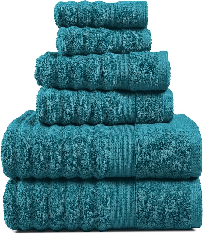 LANE LINEN 6 Piece Bath Towel Set - Zero Twist Cotton - Soft, Durable & Absorbent - 2 Bath, 2 Washcloths, 2 Hand Towels for Bathroom - Ideal for Home, Spa & Gym - Quality You Can Trust - Seaport Blue