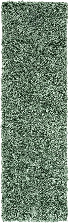 SAFAVIEH August Shag Collection Runner Rug - 2' x 7', Green, Solid Design, Non-Shedding & Easy Care, 1.5-inch Thick Ideal for High Traffic Areas in Living Room, Bedroom (AUG200Y)