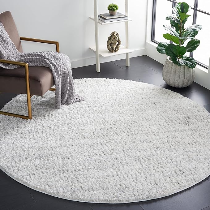 SAFAVIEH Berber Shag Collection Area Rug - 12' Round, Ivory & Light Grey, Modern Design, Non-Shedding & Easy Care, 1.2-inch Thick, Ideal for The Living Room, Bedroom, Dining Room (BER563F-12R)