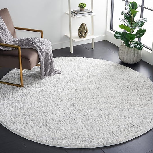 SAFAVIEH Berber Shag Collection Area Rug - 12' Round, Ivory & Light Grey, Modern Design, Non-Shedding & Easy Care, 1.2-inch Thick, Ideal for The Living Room, Bedroom, Dining Room (BER563F-12R)
