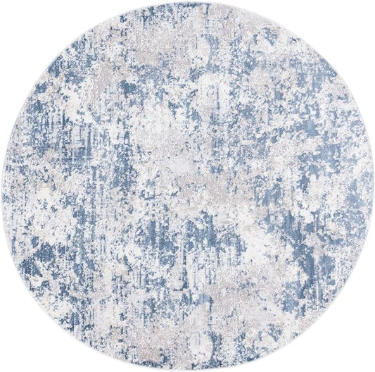 SAFAVIEH Amelia Collection Area Rug - 6'7" Round, Dark Blue & Grey, Modern Abstract Design, Non-Shedding & Easy Care, Ideal for The Living Room, Dining, Bedroom (ALA705M)
