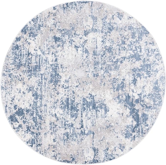 SAFAVIEH Amelia Collection Area Rug - 8' Round, Dark Blue & Grey, Modern Abstract Design, Non-Shedding & Easy Cleaning, Ideal for Living Room, Bedroom, Dining Space (ALA705M)
