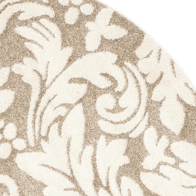 SAFAVIEH Amherst Collection Area Rug - 7' Round, Wheat & Beige, Floral Design, Non-Shedding & Easy Care, Ideal for High Traffic Areas in Living Room, Bedroom (AMT425S)