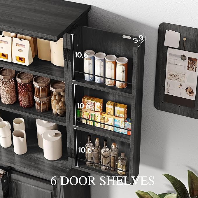DWVO 71" Kitchen Pantry Storage Cabinet with Barn Doors, Tall Kitchen Cabinets with 4 Drawers and Adjustable Shelves, Versatile Storage for Living Room, Dining Room or Hallway, Grey Rustic Oak