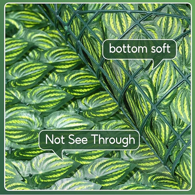 Artificial Ivy Privacy Fence Screen, 120x60 inch Artificial Hedge Grass Wall, Faux Ivy Fence Privacy Screen, Decoration for Patio, Balcony, Garden, Color Printing Watermelon Leaves