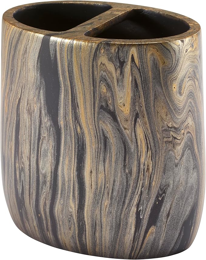 Nicole Miller - Toothbrush Holder, Resin Countertop Accessories, Multipurpose Home Decor, Dorm Room Essentials (Harper Collection, Black/Gold)