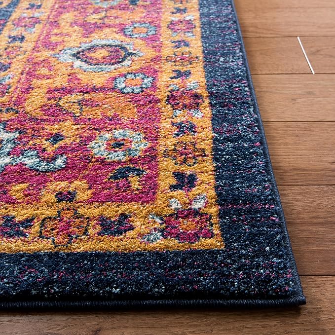 SAFAVIEH Evoke Collection Area Rug - 5'3" Square, Fuchsia & Orange, Oriental Medallion Distressed Design, Non-Shedding & Easy Care, Ideal for High Traffic Areas in Living Room, Bedroom (EVK275S)