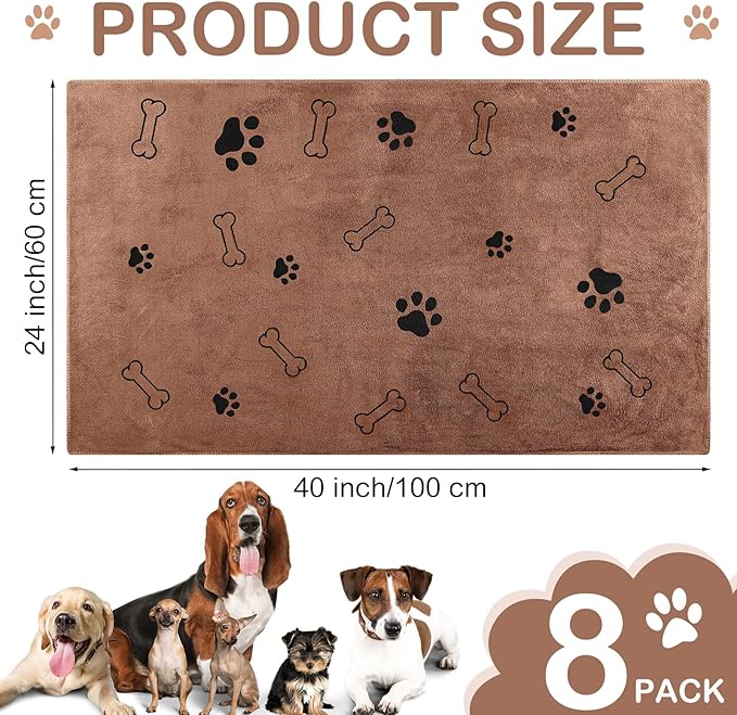 8 Pcs Dog Towels for Drying Dogs Cats Pet Towels Bulk Puppy Microfiber Quick Drying Paw Bath Bathing Supplies Absorbent for Medium Pets(Coffee,40 x 24 Inch)