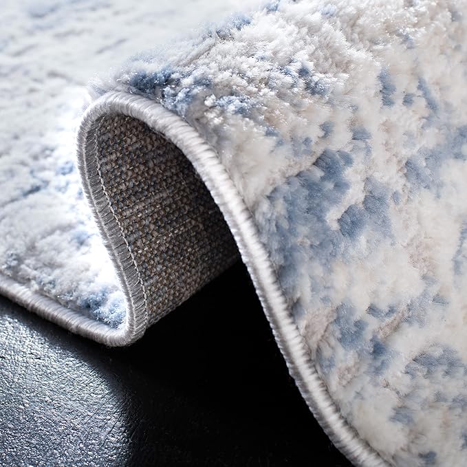 SAFAVIEH Amelia Collection 2'2" x 22' Ivory/Blue ALA700A Modern Abstract Non-Shedding Living Room Bedroom Runner Rug