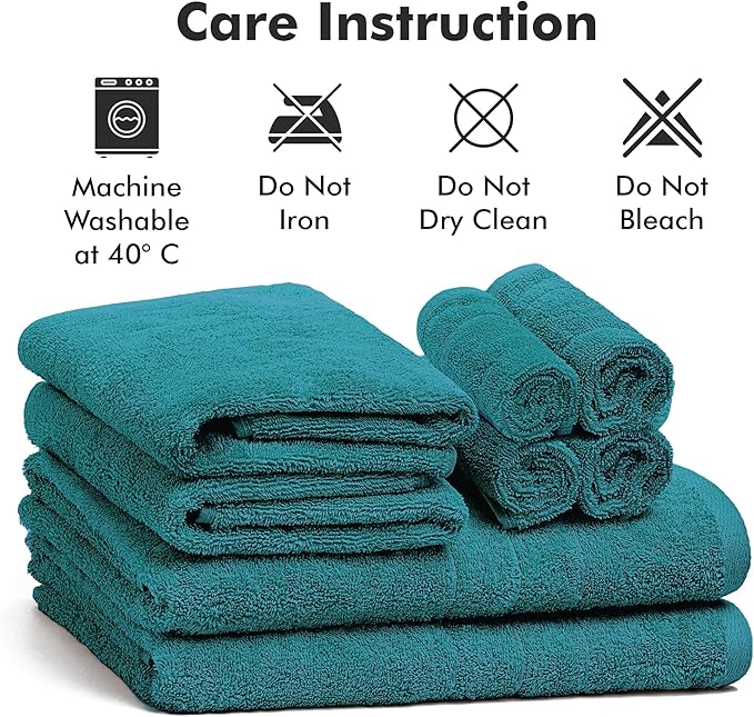 Bath Towels Set of 8 – 100% Cotton (Teal) Bathroom Towel Set Bale Includes 2 Bath, 2 Hand, 4 Face Towels – Soft, Absorbent & Quick Dry Towel for Bathroom, Spa, Kitchen, Hotel Use