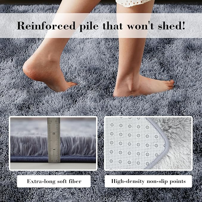 Fluffy Rug Shaggy Area Rug, Mottling Dark Grey 8x10 Area Rugs for Living Room, Large Shag Area Rugs for Bedroom Kids Room Home Decor, Upgrade Anti-Skid Rectangular Fuzzy Rugs