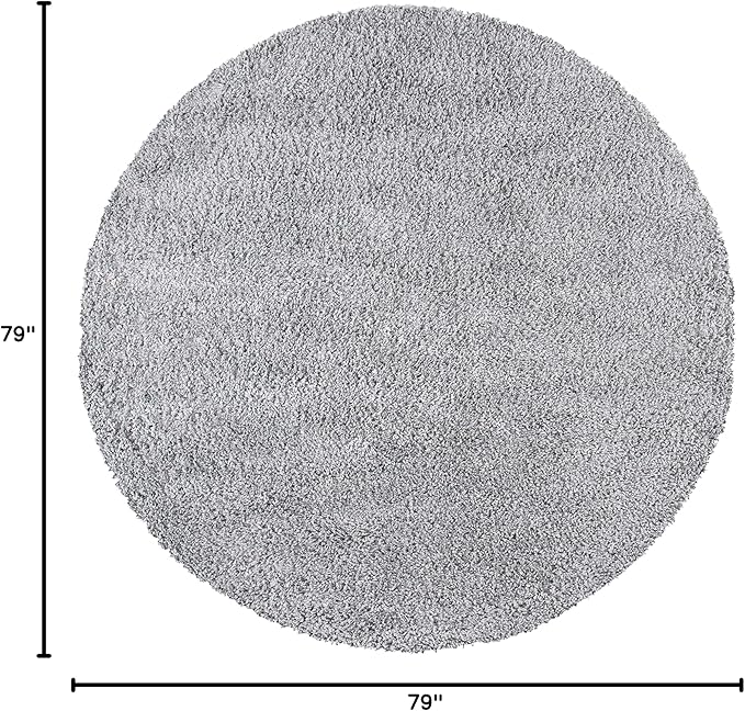 SAFAVIEH August Shag Collection Area Rug - 6'7" Round, Silver, Solid Design, Non-Shedding & Easy Care, 1.5-inch Thick Ideal for High Traffic Areas in Living Room, Bedroom (AUG200G)