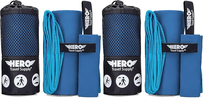 Hero Microfiber Towel - Camping, Beach - Gym, 24 X 48 (Includes Bonus Washcloth) (Pack of 2)