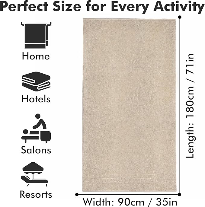 Bath Sheets – Extra Large Bathroom Sheet Set – Pack of 2 Jumbo Towels Beige (71x35in) – 100% Cotton Soft Quick Dry Large Bath Towels for Adults Hotel Spa Bathroom Use
