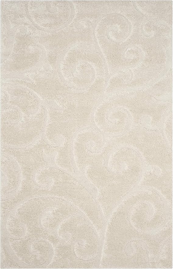 SAFAVIEH Florida Shag Collection Area Rug - 6' x 9', Cream & Cream, Scroll Design, Non-Shedding & Easy to Clean, High-Low Plush Pile, Ideal for Living Room, Bedroom, Dining Space (SG455-1111)