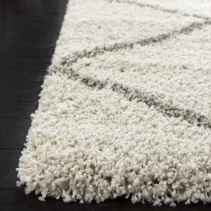 SAFAVIEH Hudson Shag Collection Area Rug - 8' Square, Ivory & Grey, Modern Trellis Design, Non-Shedding & Easy Care, 2-inch Thick Ideal for High Traffic Areas in Living Room, Bedroom (SGH281A)