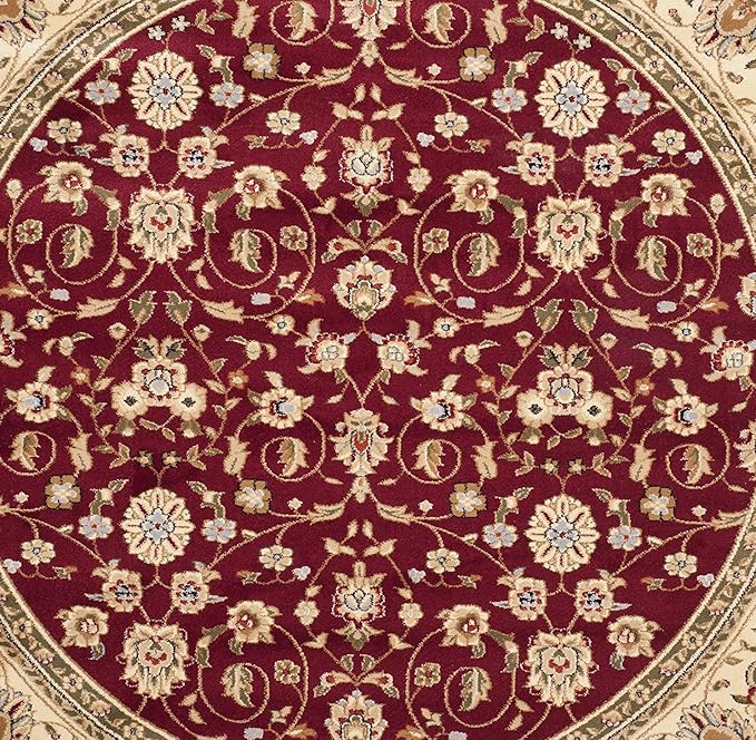 SAFAVIEH Lyndhurst Collection Area Rug - 8' Round, Red & Ivory, Traditional Oriental Design, Non-Shedding & Easy Care, Ideal for High Traffic Areas in Living Room, Bedroom (LNH312A)