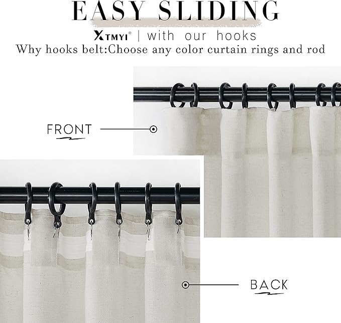 XTMYI Linen Drapery 92 Inch Curtains Length 2 Panels Set Back Tab Sheer Window Curtains Living Room Bedroom,50x92 in Long,Cream(Ivory/Off White)