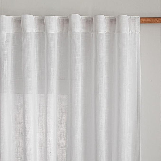 MYSKY HOME White Sheer Curtains 63 inch length Semi Sheer Curtains for Bedroom Light Filtering Short Window Treatment Privacy Protect Drapes Set, Back Tab Boho Farmhouse Linen Soft, 50" Wide, 2 Pieces